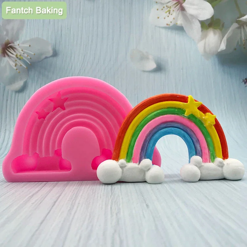 3D สวยช็อกโกแลต Rainbow Mould เค้กตกแต่งเบเกอรี่ Fondant พุดดิ้ง DIY ดินเรซิ่น Art รูปแบบเตาอบไอน้ําม