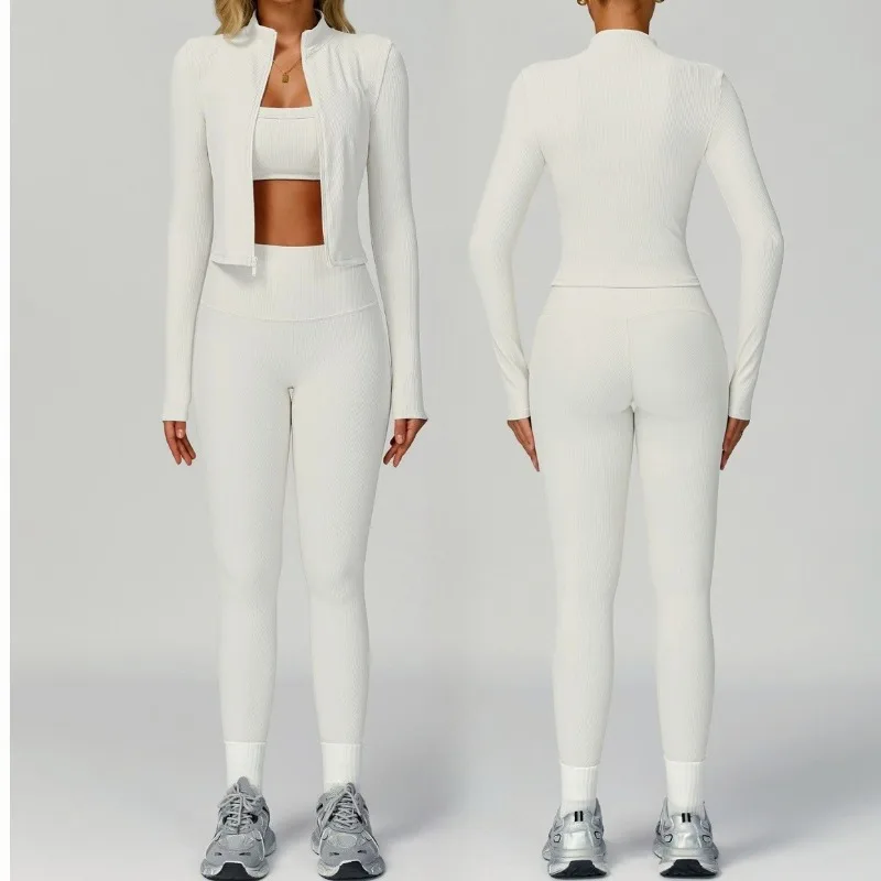 

Женский комплект для йоги для похудения с высокой талией и подтяжкой бедер, плотно прилегающий и утягивающий костюм из трех предметов для занятий спортом на открытом воздухе и фитнеса