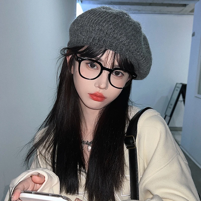 Herbst Winter Retro Warme Baskenmütze Damen Strick-Baskenmütze Koreanische Einfarbige Woll-Malermütze Vintage Französische Warme Künstlerhüte