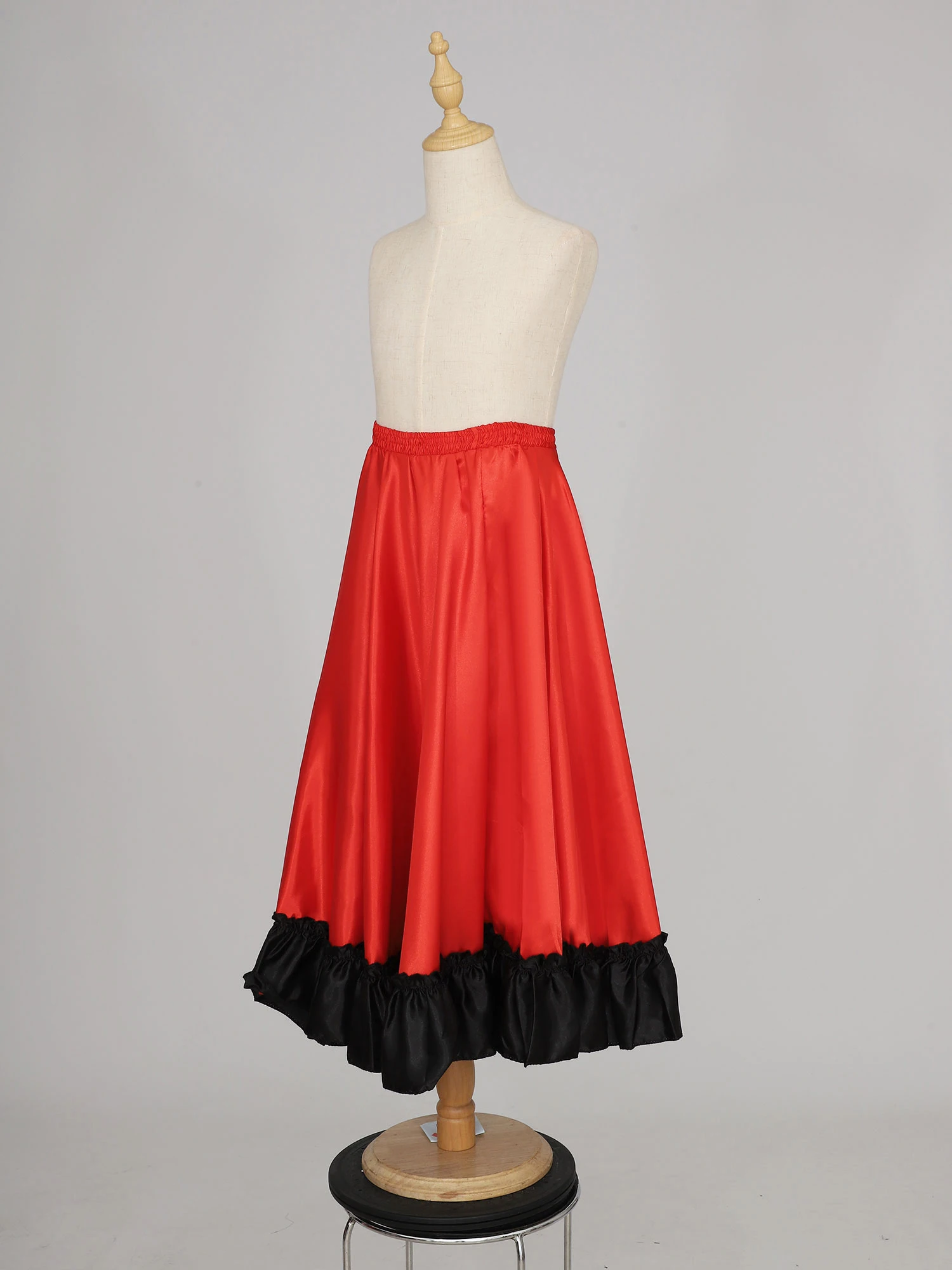 Girls Spanish Flamenco Dance Skirt Solid Satin Ruffle Hem Long Skirts Classic Flamengo Gypsy Dancewear Stage Performance Costume