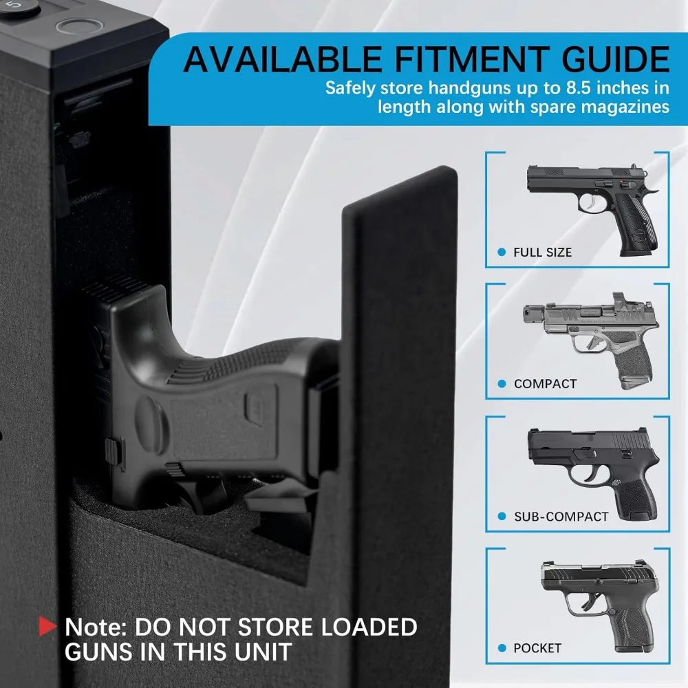 Slider Biometric Pistol Safe 3 Ways Quick Access with Fingerprint/Keypad/Key Lock for Nightstand Bed Desk