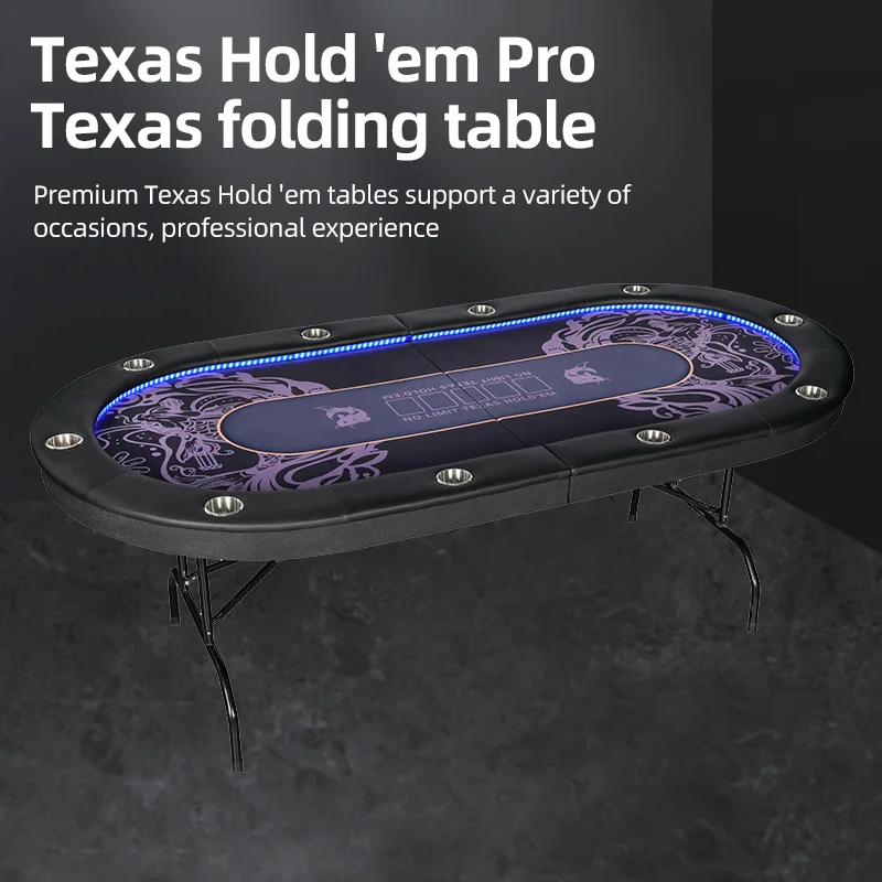 

Texas Poker Table 213 * 106cm Table Feet Foldable with LED Light Casino Texas Baccarat Price Discount