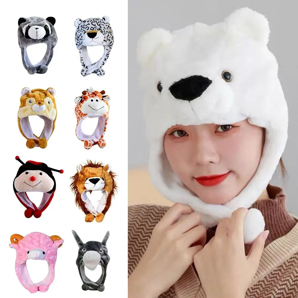 Bomber Hat Cartoon Plush Moving Hat Animal Neck Warmer Movable Ears Airbag Cap Earmuff Earflap Winter