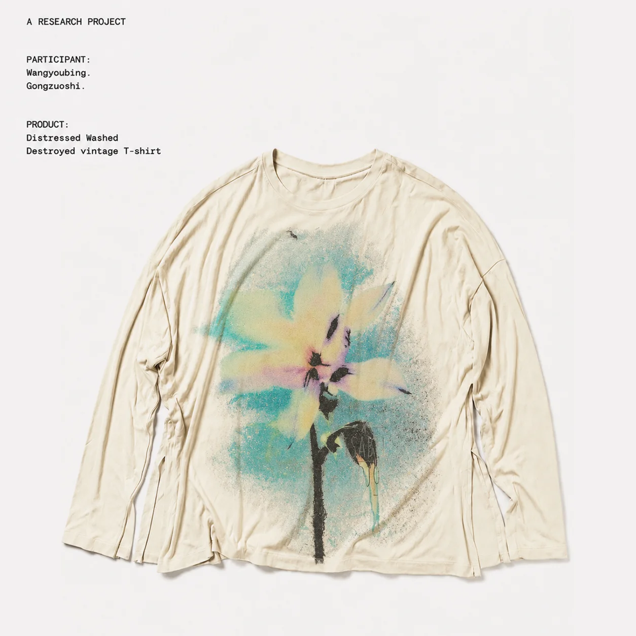 Vintage Washed Long Sleeve T-Shirt Youthful Style Cotton round Neck Unisex Summer Fashion Workwear Worn-In Look Tear Design