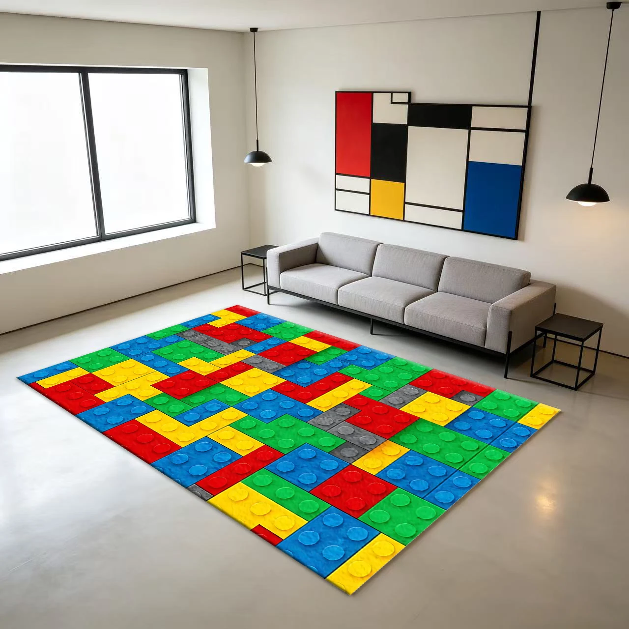 Colorful Building Block Puzzle Carpet Brick Toy Style Non-Slip Floor Carpet for Kidsren's Playroom and Bedroom