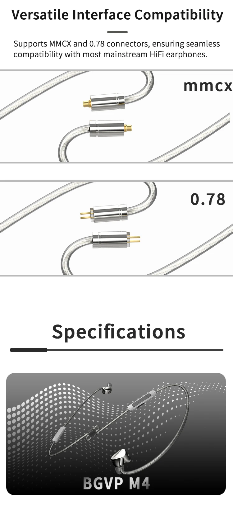 BGVP M4 am Hals montiertes Bluetooth5.4-Kopfhörerkabel MMCX/0,78 mit Mikrofon, kompatibel mit Vollformat-Dekodierung LDAC/Aptx/Aptx HD/AAC/SBC/ – Detail 16