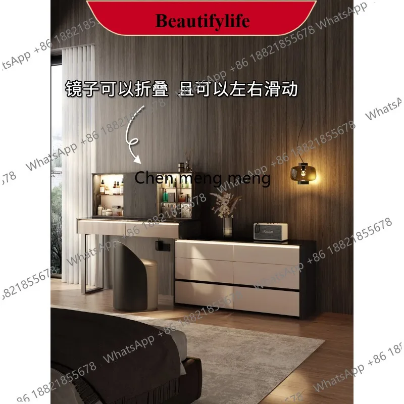 

Q178 Italian minimalist dresser folding mirror with mobile retractable chest integrated bedroom end of bed light luxury makeup t