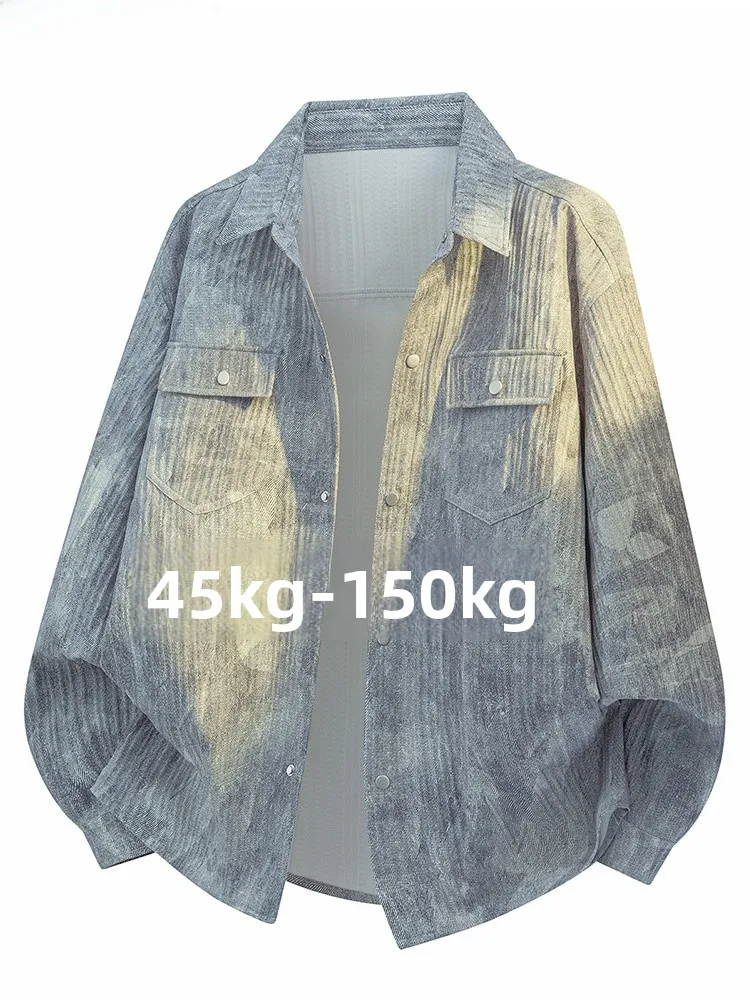 

American Sle Tie Dye Workwear irt Casual Loose Long Sve Collared Jaet for plus Size Men Faionable Street Sle