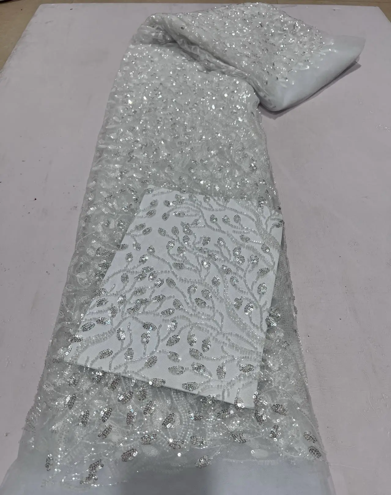 

2026 Nigerian Sequins Tulle High-Quality Embroidery African Net Cloth for Lace Fabric Prom Dresses Beads 5 Yards JY530