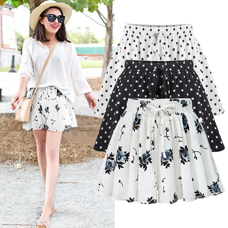 Wide Leg Short Pants Skirt Women Summer High Waist Loose A-line Skirt Shorts Fashion Casual Chiffon Hot Pant Plus Size M-5XL 6XL