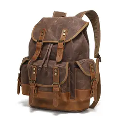 Waxed Canvas Waterproof Backpack Men Backpacks Leisure Rucksack Travel School Bag Laptop Bagpack men vintage shoulder bookbags