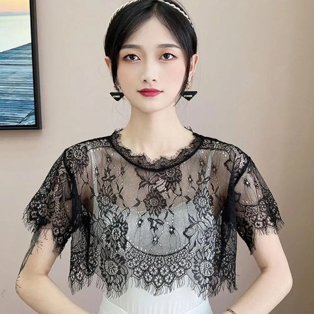 Cross Cloak Lace Lace Shawl White Black Blouse Shoulders Scarf Shrug Cape Poncho Spring Autumn