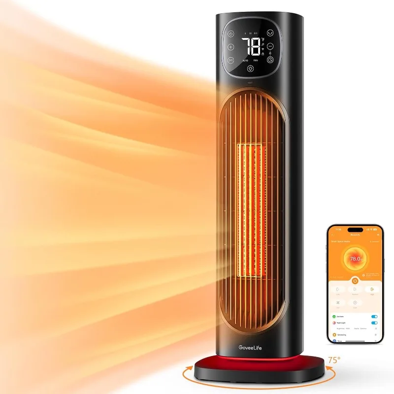 

GoveeLife 24" Space Heater, 75° Oscillating Smart Electric Heater with Thermostat, WiFi APP & Voice Control, 4 Mode