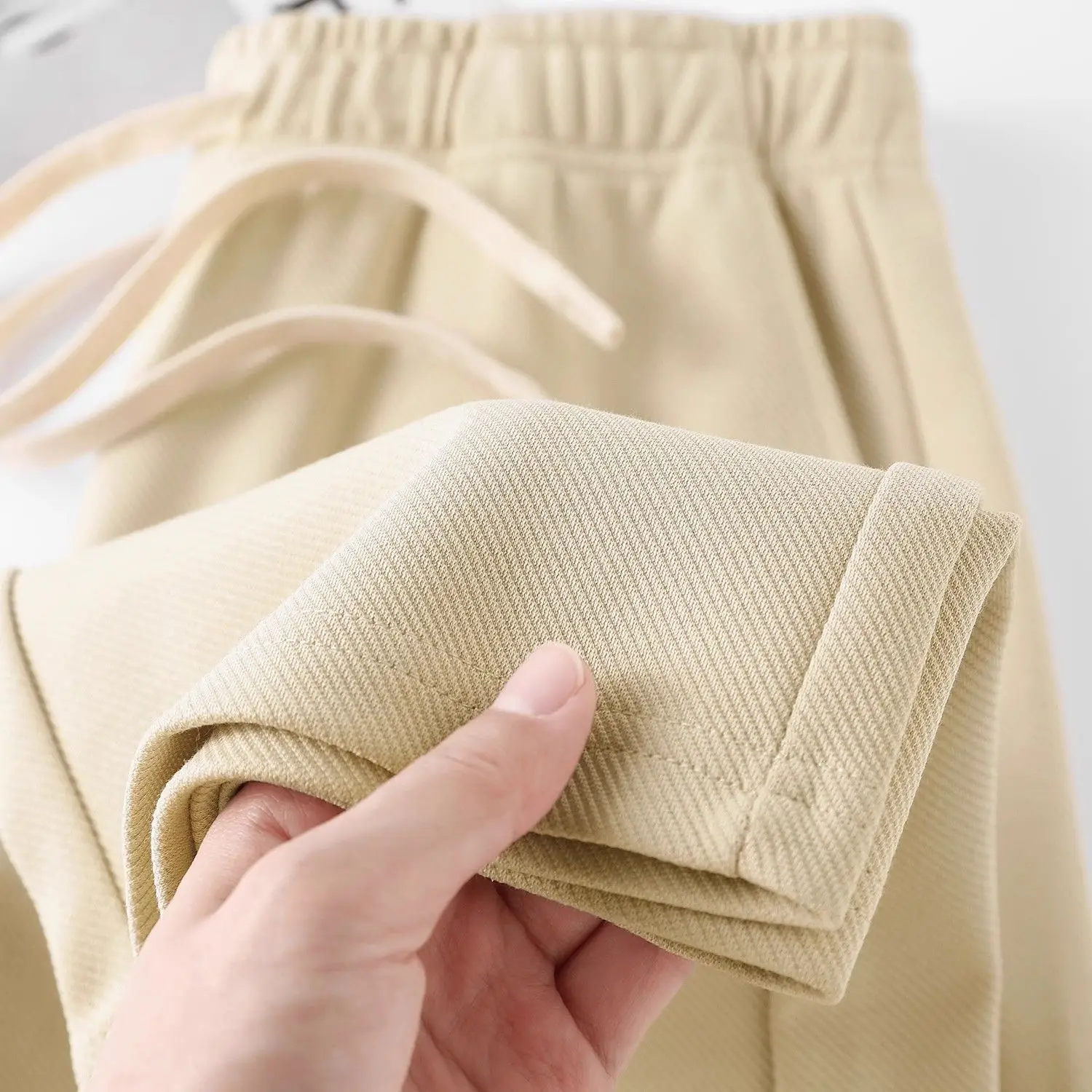 

Хаки, тяжелые саржевые хлопковые спортивные штаны с высокой талией, прямые спортивные штаны, повседневные спортивные штаны на шнуровке для мужчин, свободные и удобные