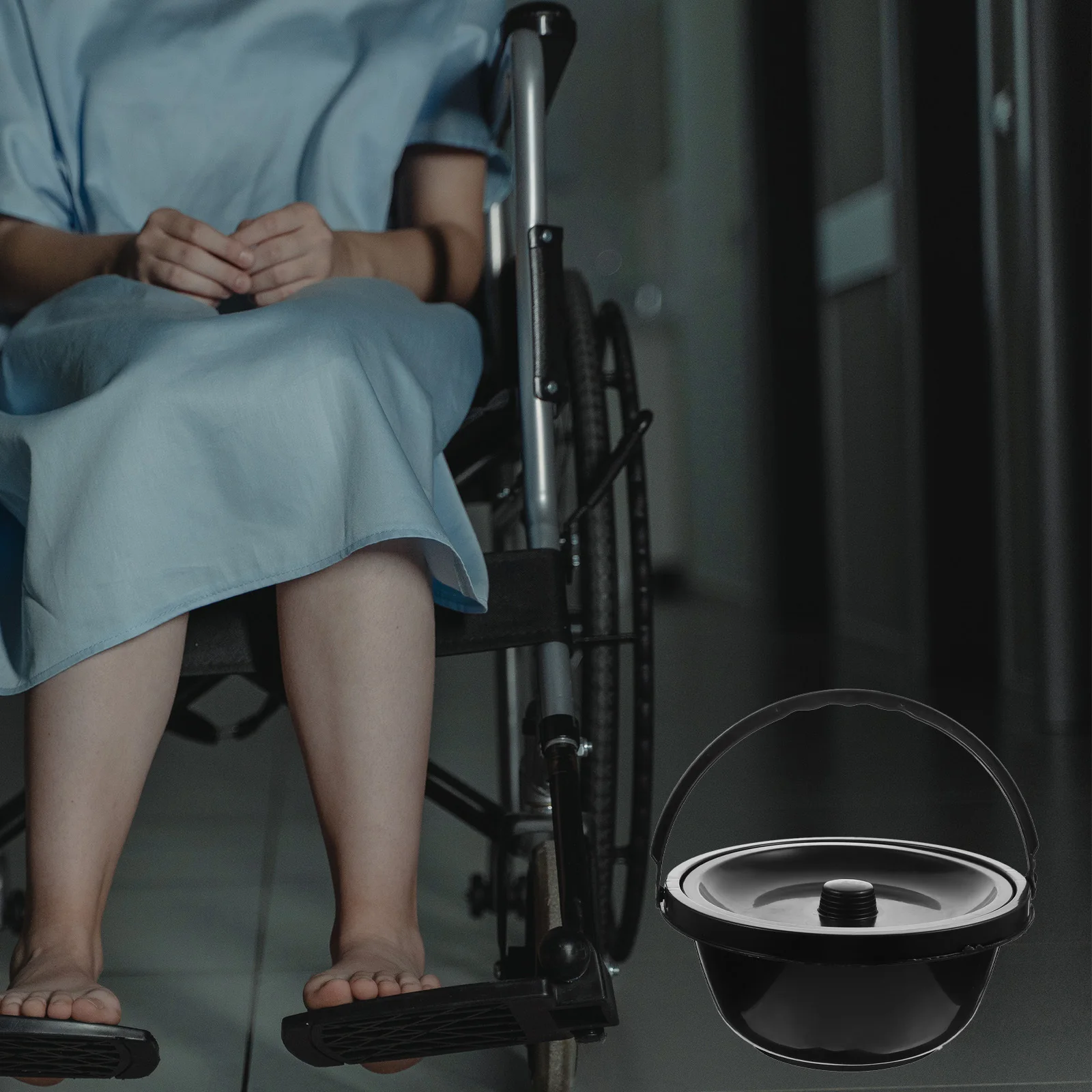 

Universal Wheelchair Commode Potty for Adults Elderly and Disabled Sturdy Portable Bedside Toilet Comfortable Safe Reusable