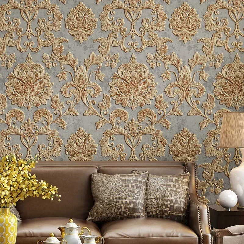 

3D Embossed Texture Wall Paper Luxury Natural Fiber Black Gray Beige Brown Non-woven Wallpaper Living Room Background Wall