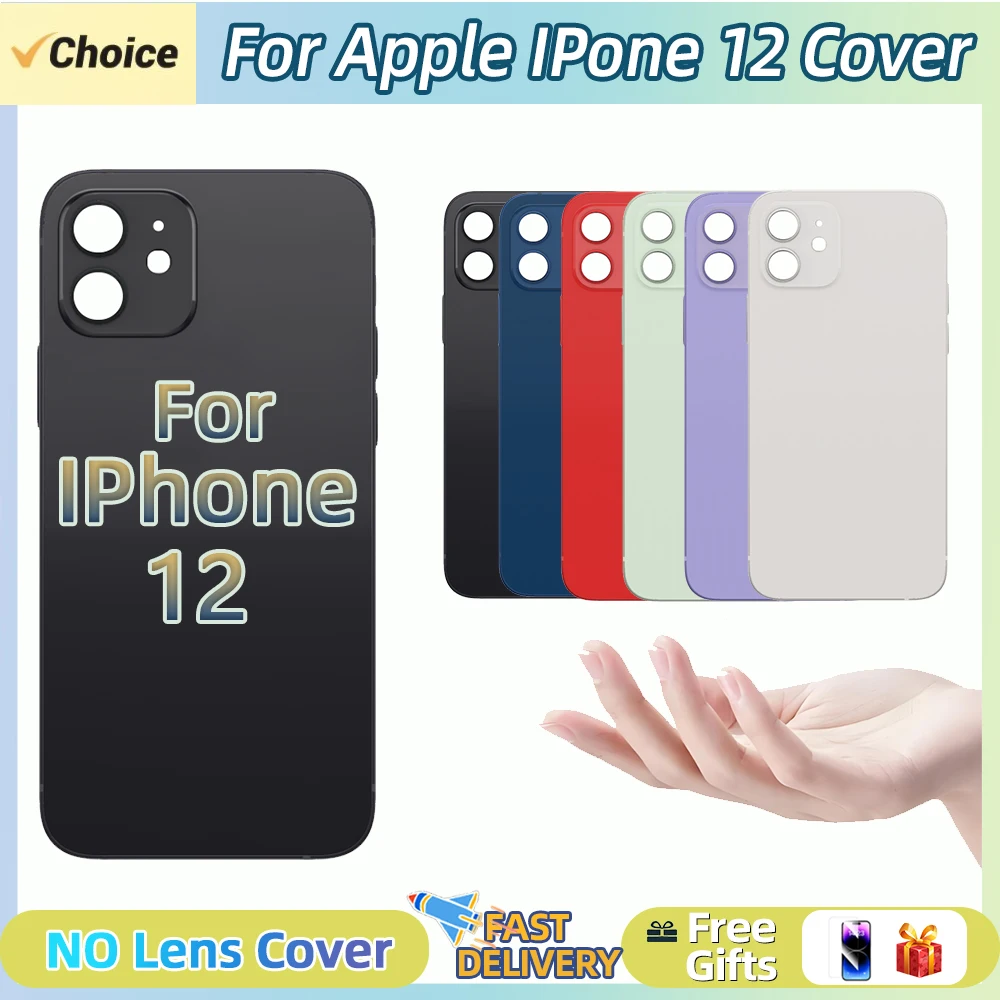 Cristal Trasero para iPhone 12, Tapa Trasera de Cristal, Reemplazo Rápido, Cubierta de Batería, Cristal Trasero con Orificio Grande SIN Lente