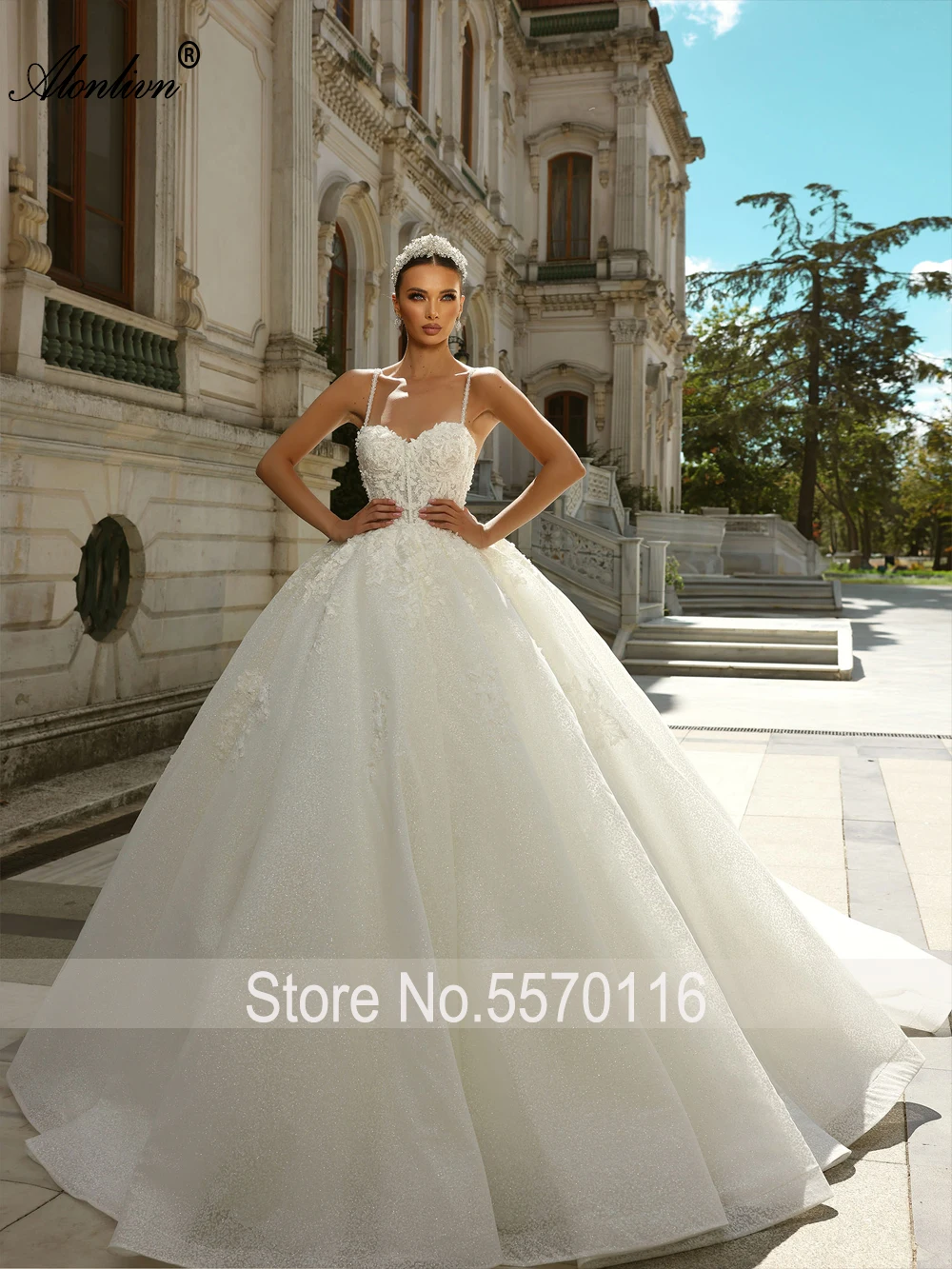 Alonlivn Elegant Sleeveless Sweetheart A-Line Bridal dresses Beauty Appliques Lace Spaghetti Straps Wedding Gowns