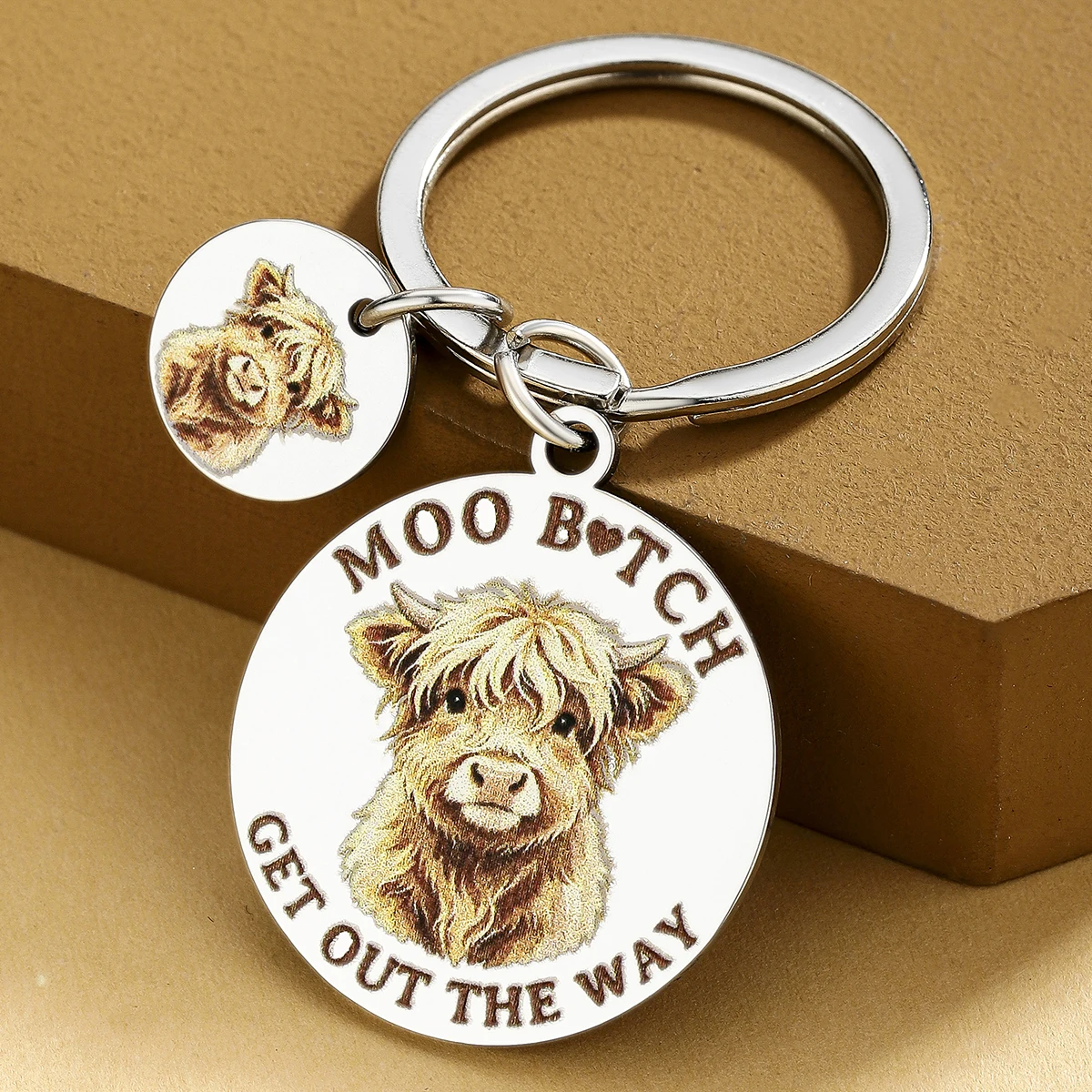 Funny Highland Cow Keychain for Women Cute Farm Animal Keyring with Mini Calf Charm Cow Lover Gift for Her Western Gifts