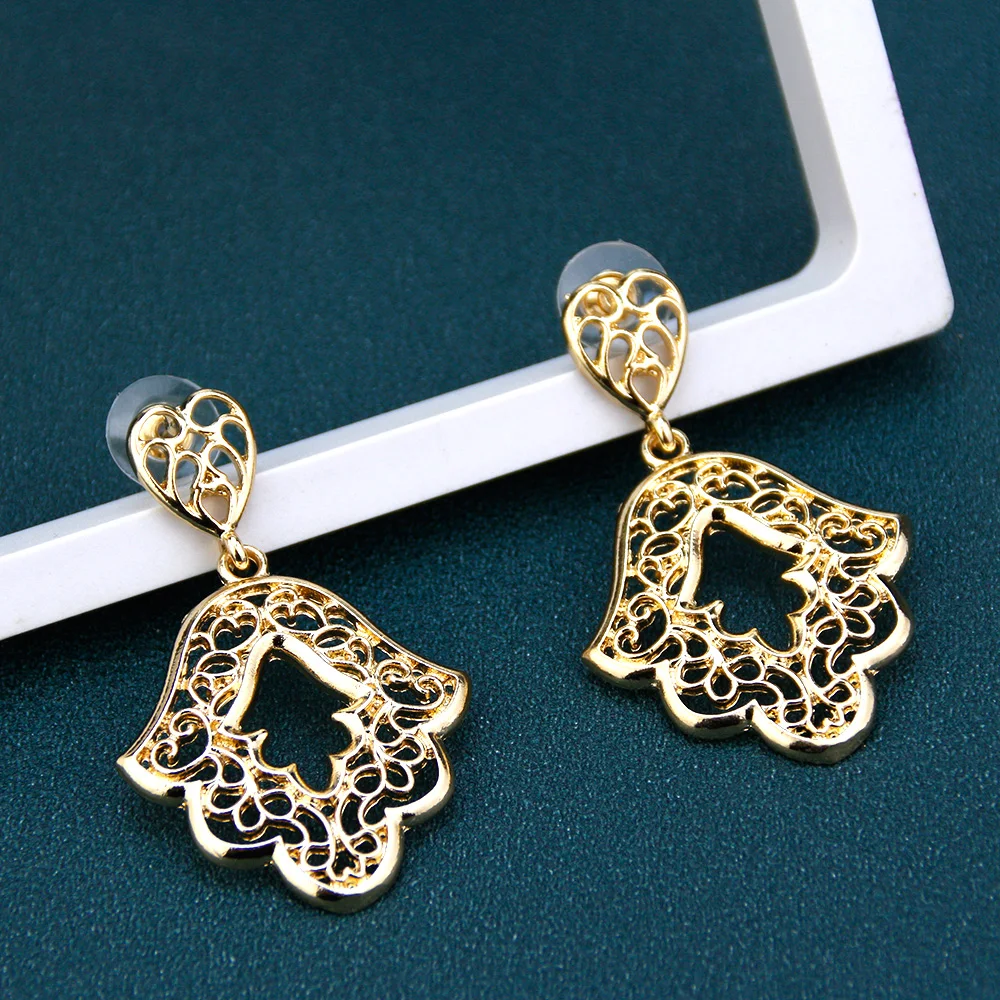 Gold Color Arabic Moroccan Earring Hollow Muslim Pattern Algeria Bride Earring Wedding Jewelry Traditional Festival Bijoux