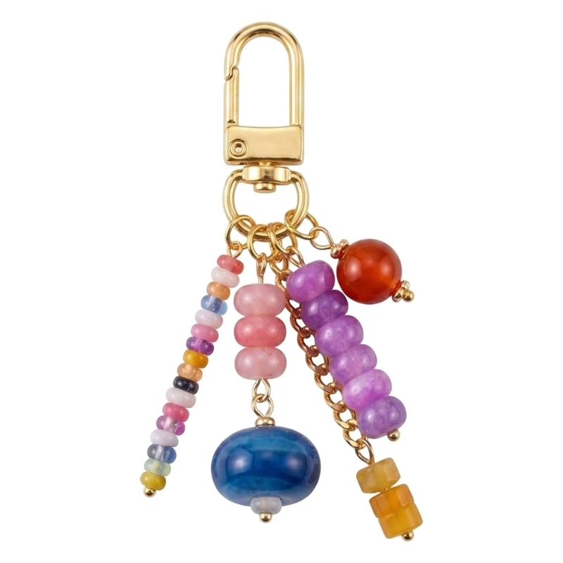  Gold Tone Clasp Keychain Charm with Decorative Bead Strands for Daily Carry