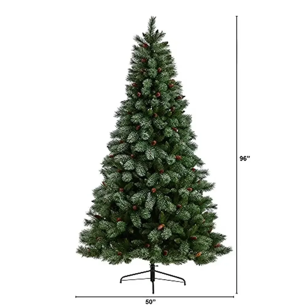 8ft Snowed French Alps Mountain Pine Artificial Christmas Tree with Bendable Branches and Pine Cones Seasonal Decor Crafted with