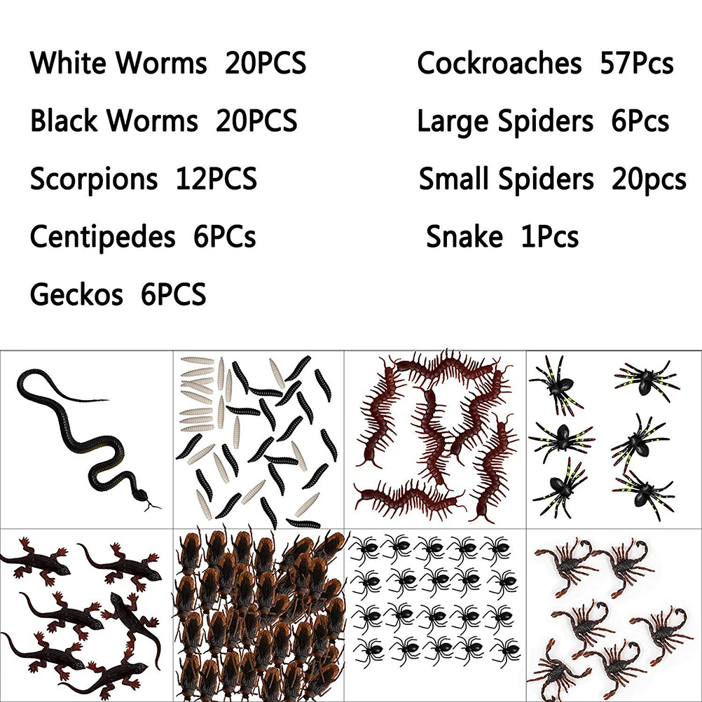 

148pcs Fake Snake Cockroach Spider Decoration Plastic Halloween April Fool Prank Toy Scorpion Props Insect Favors
