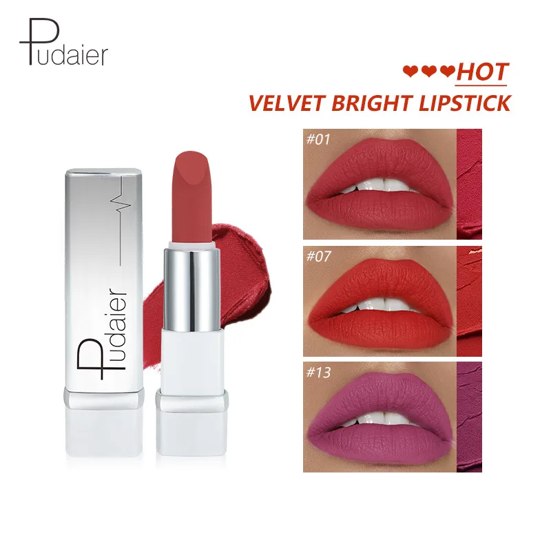 

Pudaier 17-Color Velvet Matte Lipstick Makeup Nude Silky Bright Lip Stick Waterproof Soft Smooth Lip Tint Cosmetics