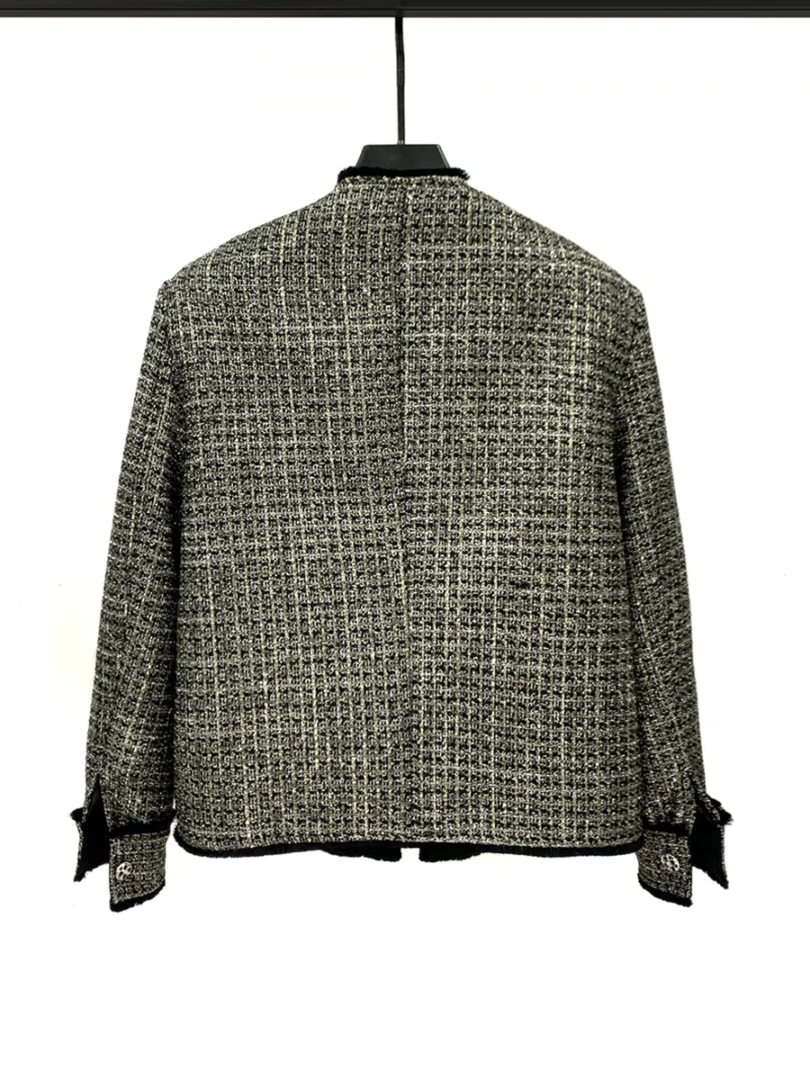 2025 Autumn Style Woven Shiny Silk Frayed Round Neck Jacket for Handsome Boys Korean Ins Trendy Design Loose Short Jacket