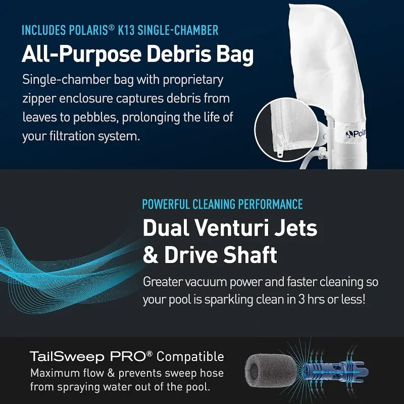 Vac-Sweep 280 Pressure-Side In-ground Pool Cleaner, Double Venturi Jet Powered, 31ft of Hose with an All Purpose Debris Bag