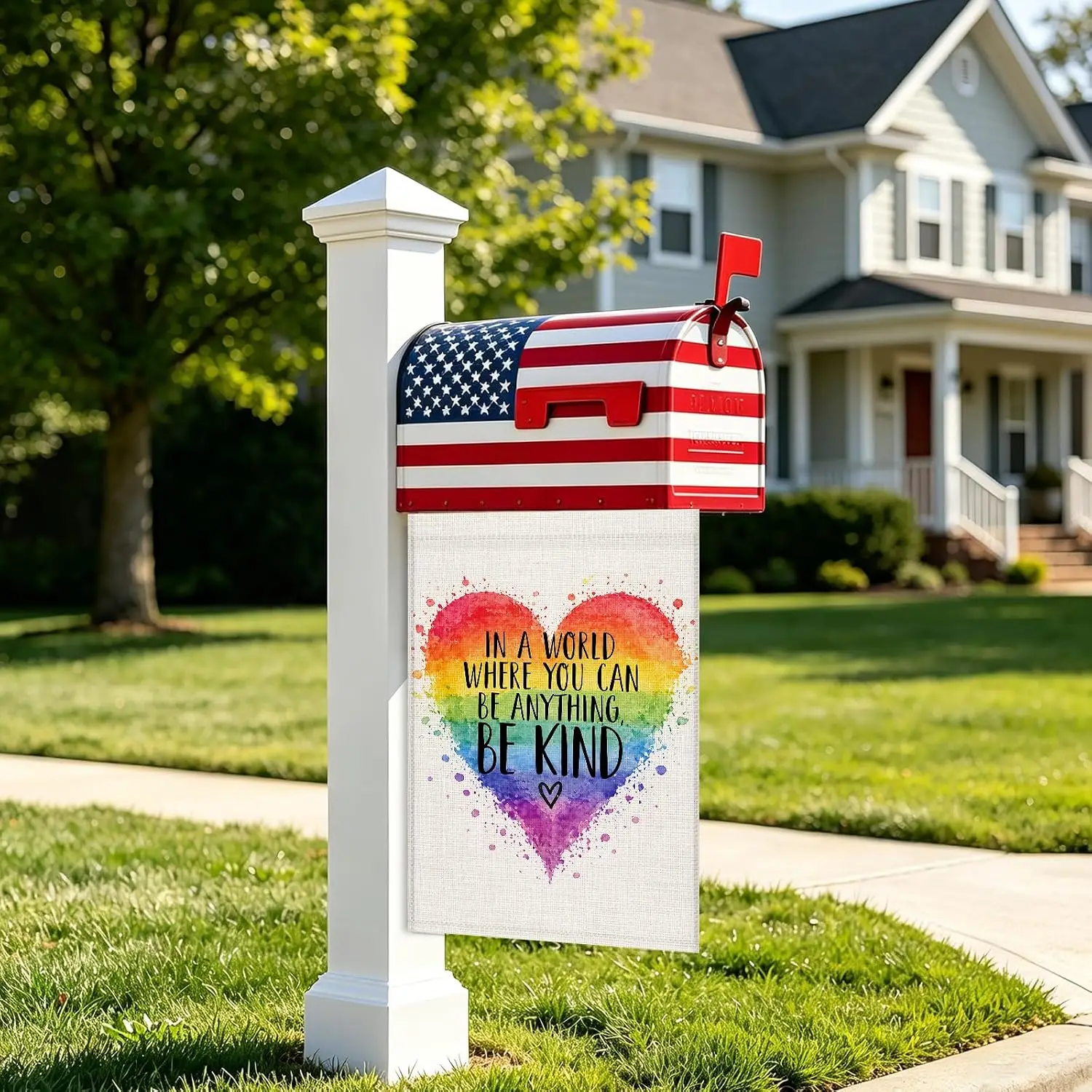 Be Kind Rainbow Heart Burlap Garden Flag 12x18 Inch In A World Where You Can Be Anything Kindness Equality Inclusive Double  kkz
