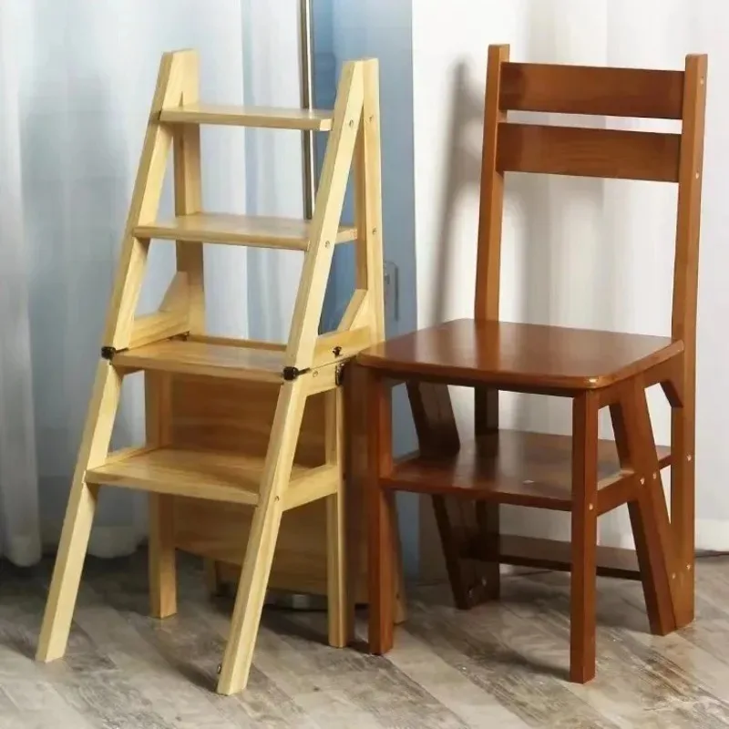 Household Multi-functional Folding Ladder 42*42.5*90cm Deformable Dual-purpose Ladder Stool Solid Wood Folding Chair Staircase