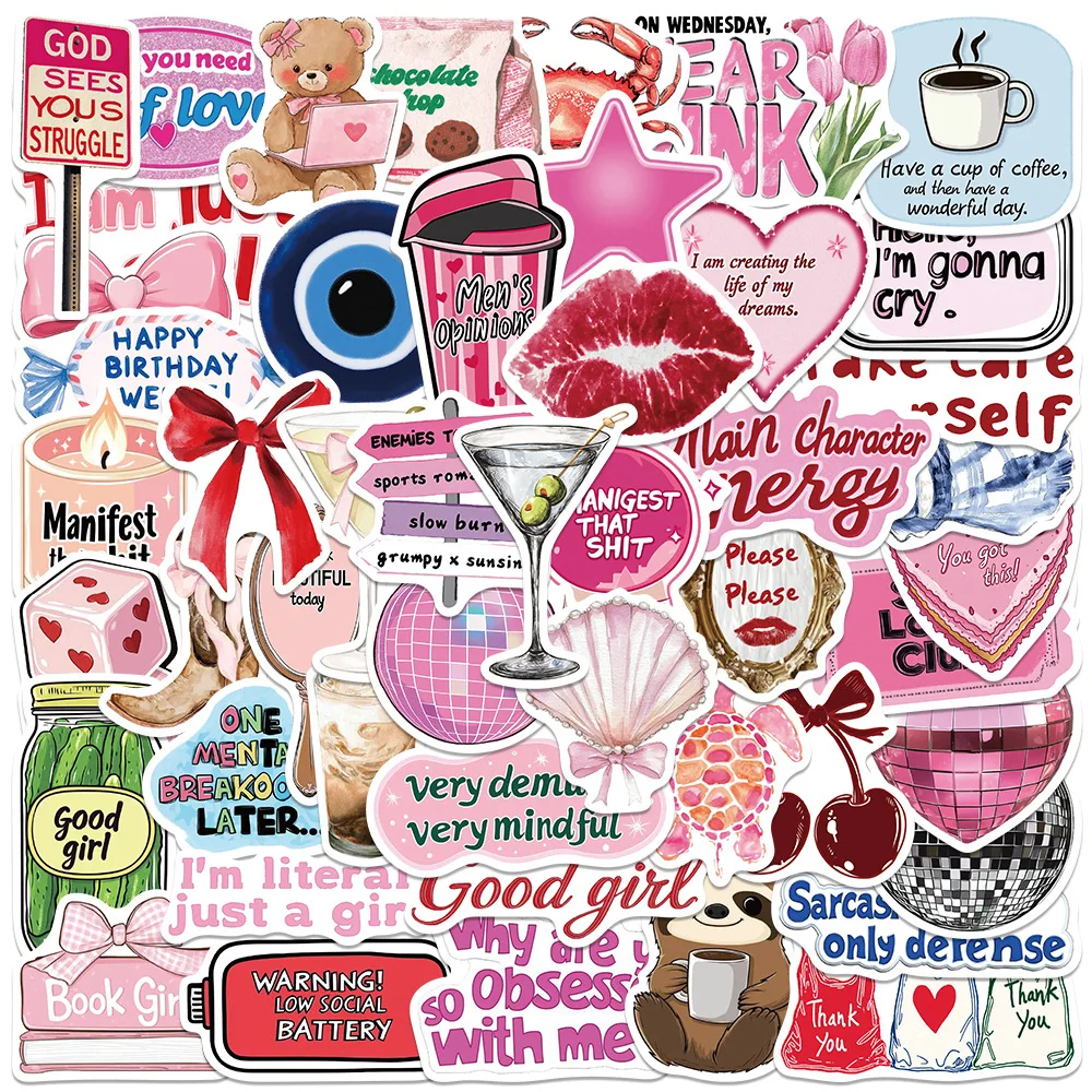 

50PCS Funny Pink INS Style Inspired Stickers Girl Graffiti Luggage Guitar Skateboarding Water Cup Mobile Phone DIY Toys Gifts