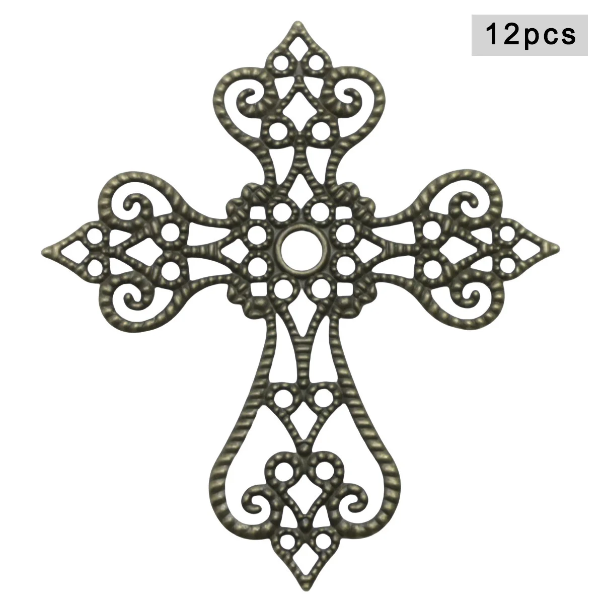 12pcs Filigree Cross Charms Pendants Tibetan Iron Findings Embellishments for DIY Necklace Earring Jewelry Making Accessories