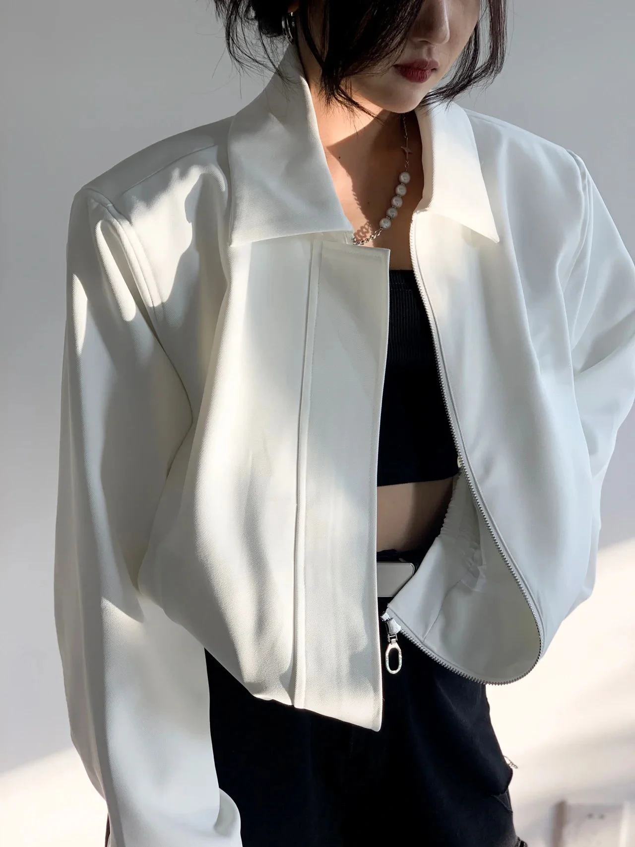 

Cleanfit White ort Padded oulder Men's Pilot Jaet Autumn Simple High-End Motorcycle Clothing Stand Fit Youth Trend