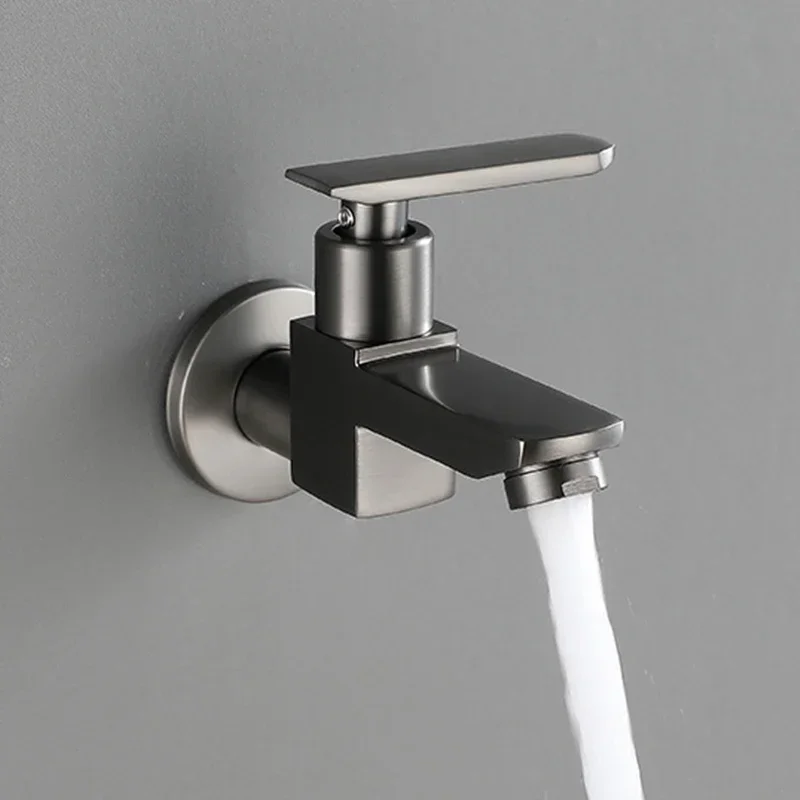 

Gun gray mop pool faucet, household balcony, bathroom, single cooling, quick opening outdoor extended faucet, splash proof black