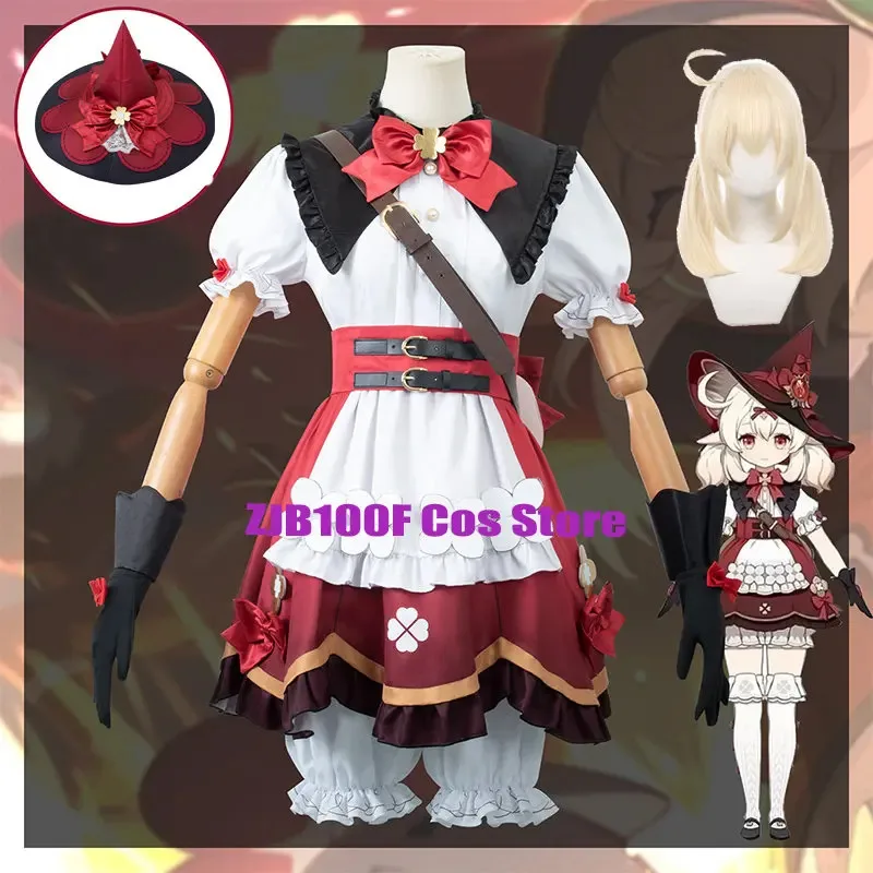 

Anime Klee Cosplay Costume Impact Little Witch Dress Hat Women Halloween Carnival Party Costume Uniform Accessories