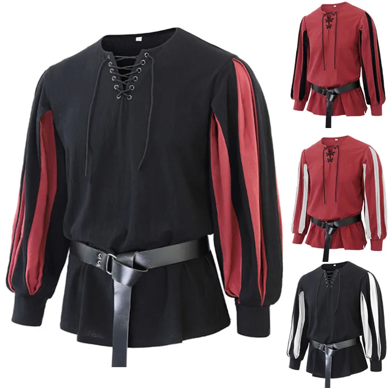 قميص حفلات الأمير من العصور الوسطى والنهضة، زي تنكري للرجال، ملابس حفلات الهالوين بأكمام طويلة وتصميم فضفاض بأسلوب الروك #1