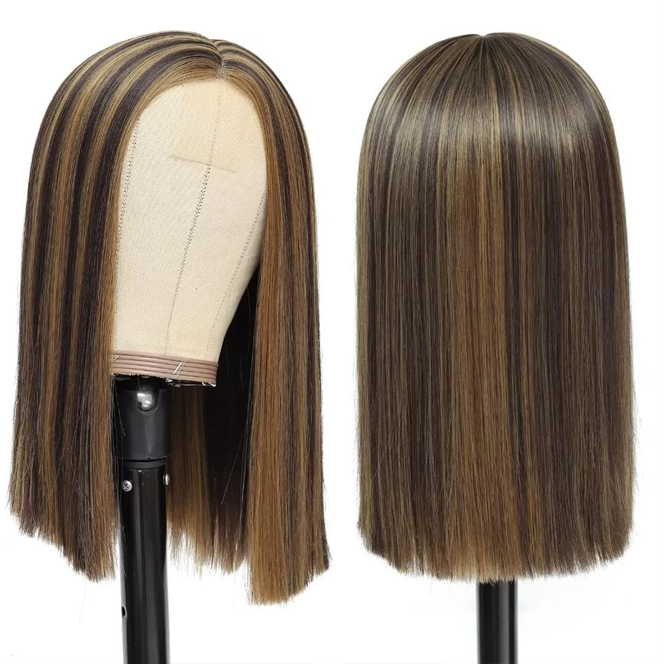 Ombre Highlight Bob parrucca capelli umani parrucca corta diritta 13*4 parrucche anteriori in pizzo dei capelli umani Pre pizzicate per la qualità del salone 200 densità