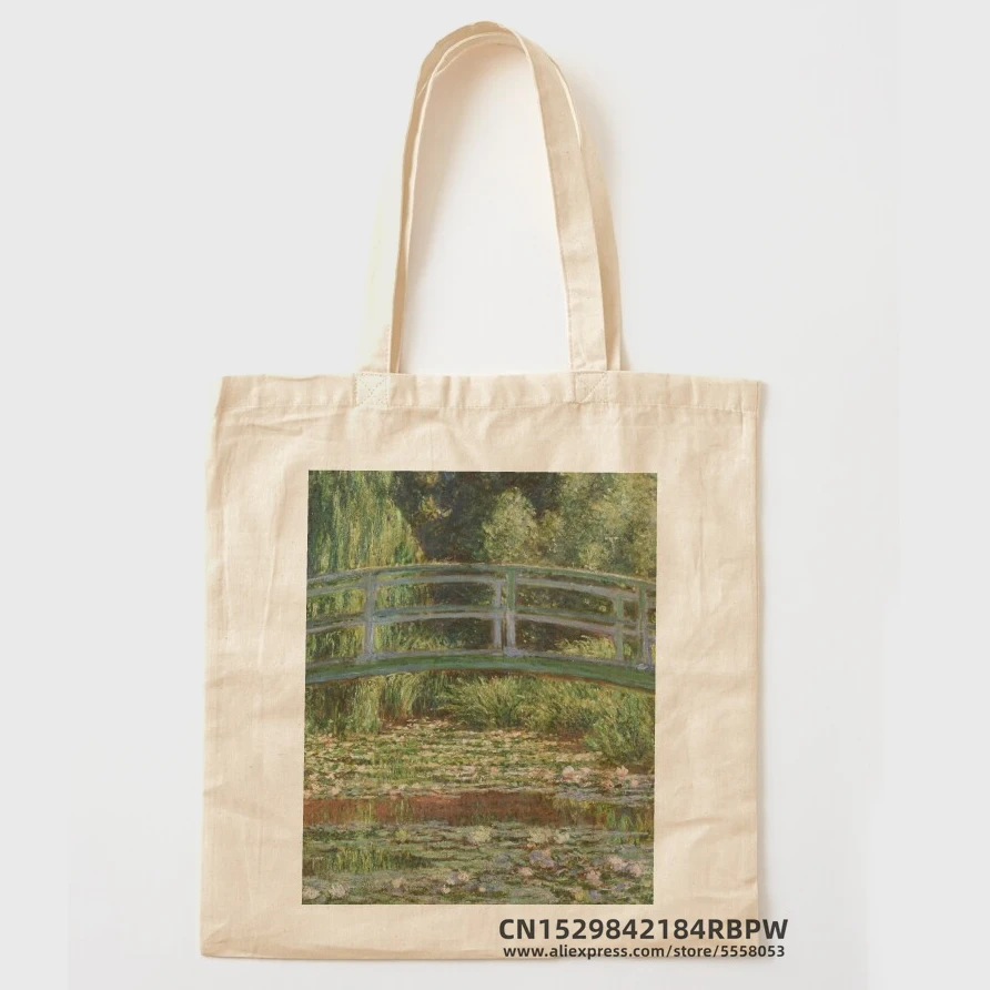 Claude Monet - Flower Beds at Vétheuil Tote Bag  Girls Pacakge Hand Bag Women Eco Reusable Shoulder Shopper Bags Bolsas De Tela