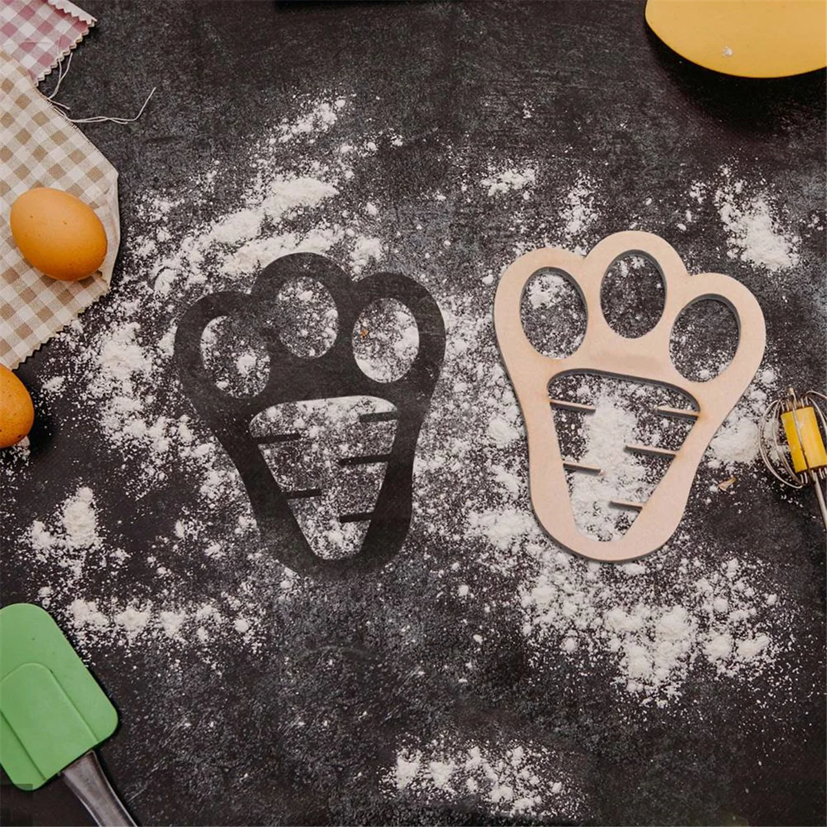 Urlaub Banner für Kamin Treppe Dekorationen Osterhasen Fußabdruck Holz Ostern Morgen Hase Füße Mehl