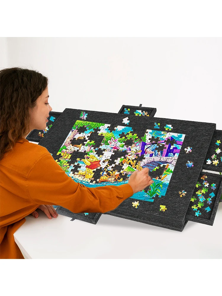 Kantelbaar puzzelbord, puzzeltafel met 2-in-1 ontwerpstandaard & hoes, 6-laden draagbaar kinderpuzzelbord van vilt - afbeelding 2