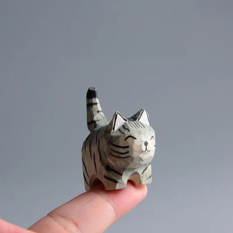 Kreativer Handgefertigter Holzgeschnitzter Katzen-Schlüsselanhänger Leichter Lustiger Anhänger Unisex-Schlüsselring als Geschenk für Katzenliebhaber – Detail 6