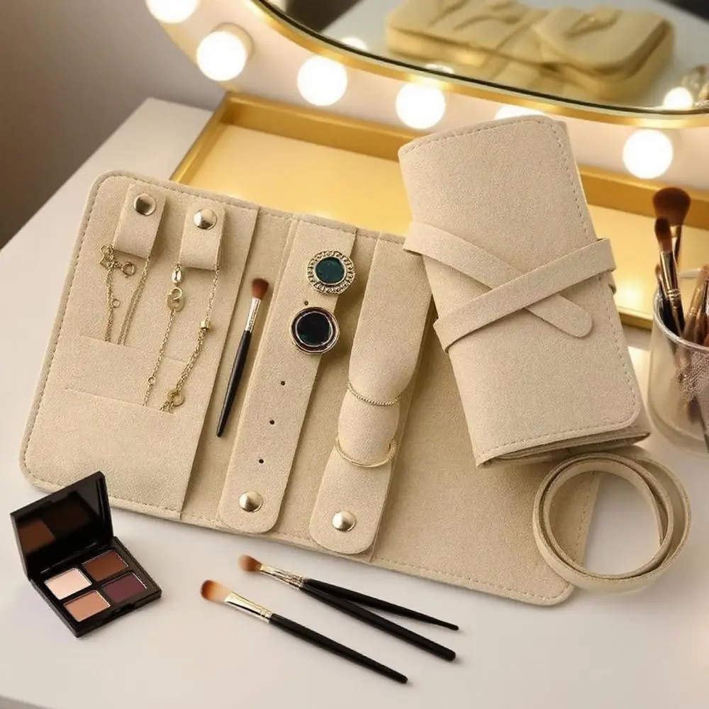 Foldable Jewelry Organizer Roll Portable Lightweight Jewelry Case Bag Travel Storage Rings Display Jewellery Roll