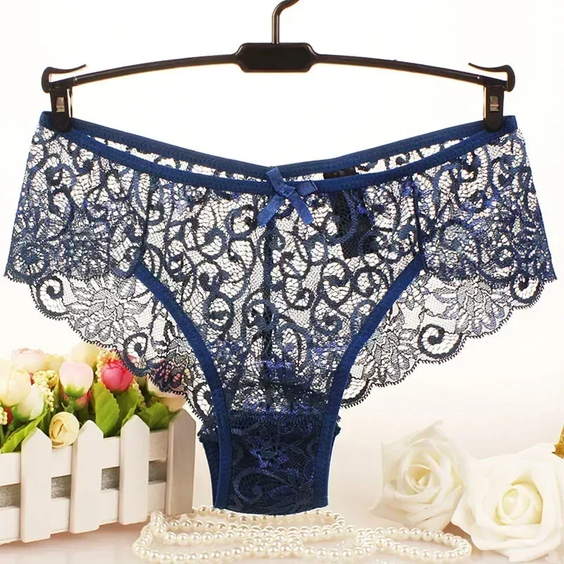 Big Size Sexy Lace Panties Women Lingerie Shiny Transpanrent Sheer Lace Briefs Big Size Brazilian Female  S M L XL Plus Size