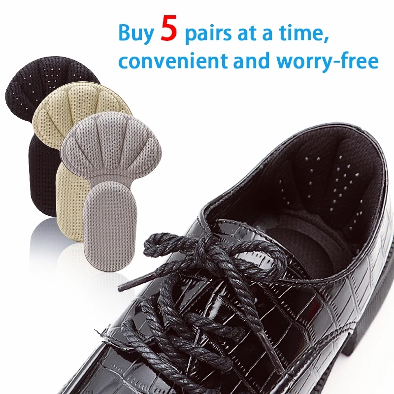 5 Pairs T-Shaped Heel Grips Pain Relief Foot Pads Size Reducer for Sneakers Heel Protector Stickers Non-Slip Shoe Insoles