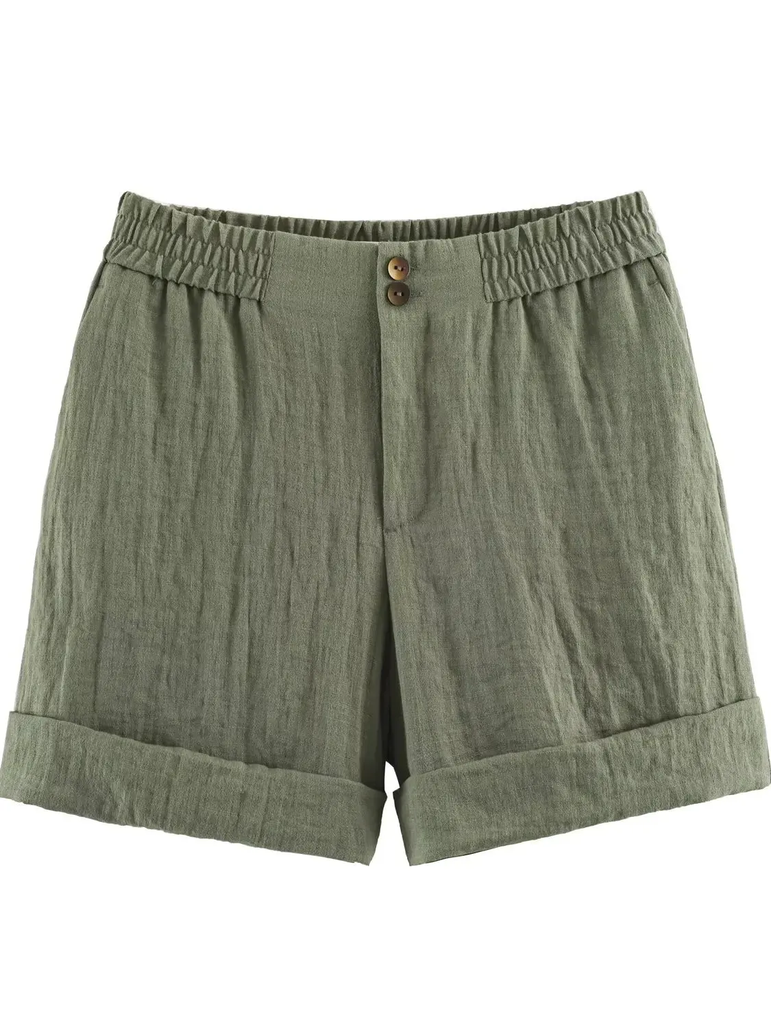 Summer 2026 High Waist Casual Shorts Women's Fashion New Arrival Cuffed Hem Loose Fit Straight Leg Pants Elastic Waist