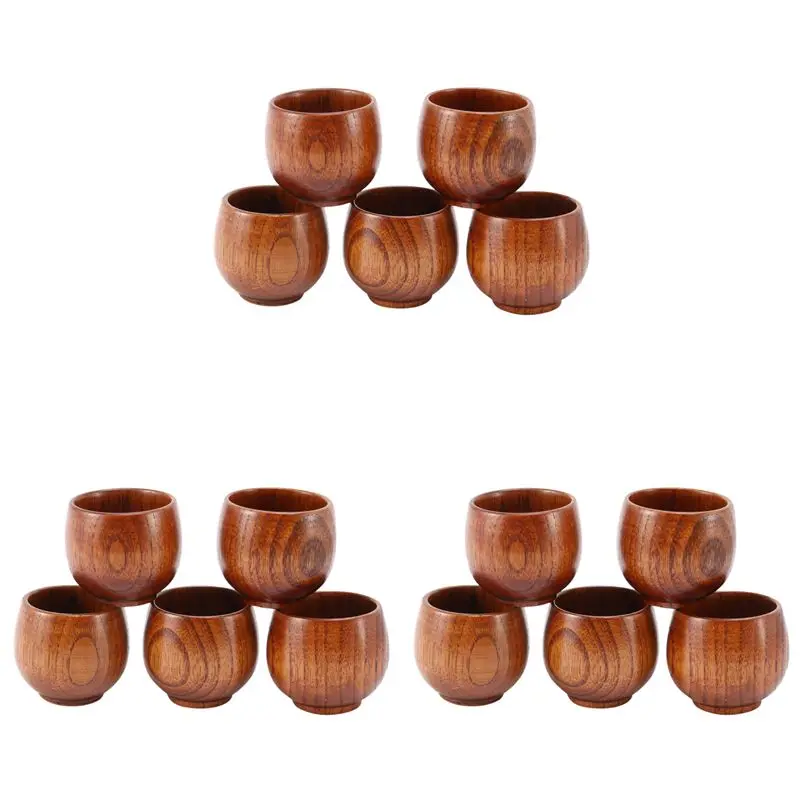 

ABWZ-15Pcs Creative Tea Set Small Wooden Cup Small Cup Green Wooden Cup With Natural Wood Wine Cup Wooden Tea Drinking Cup