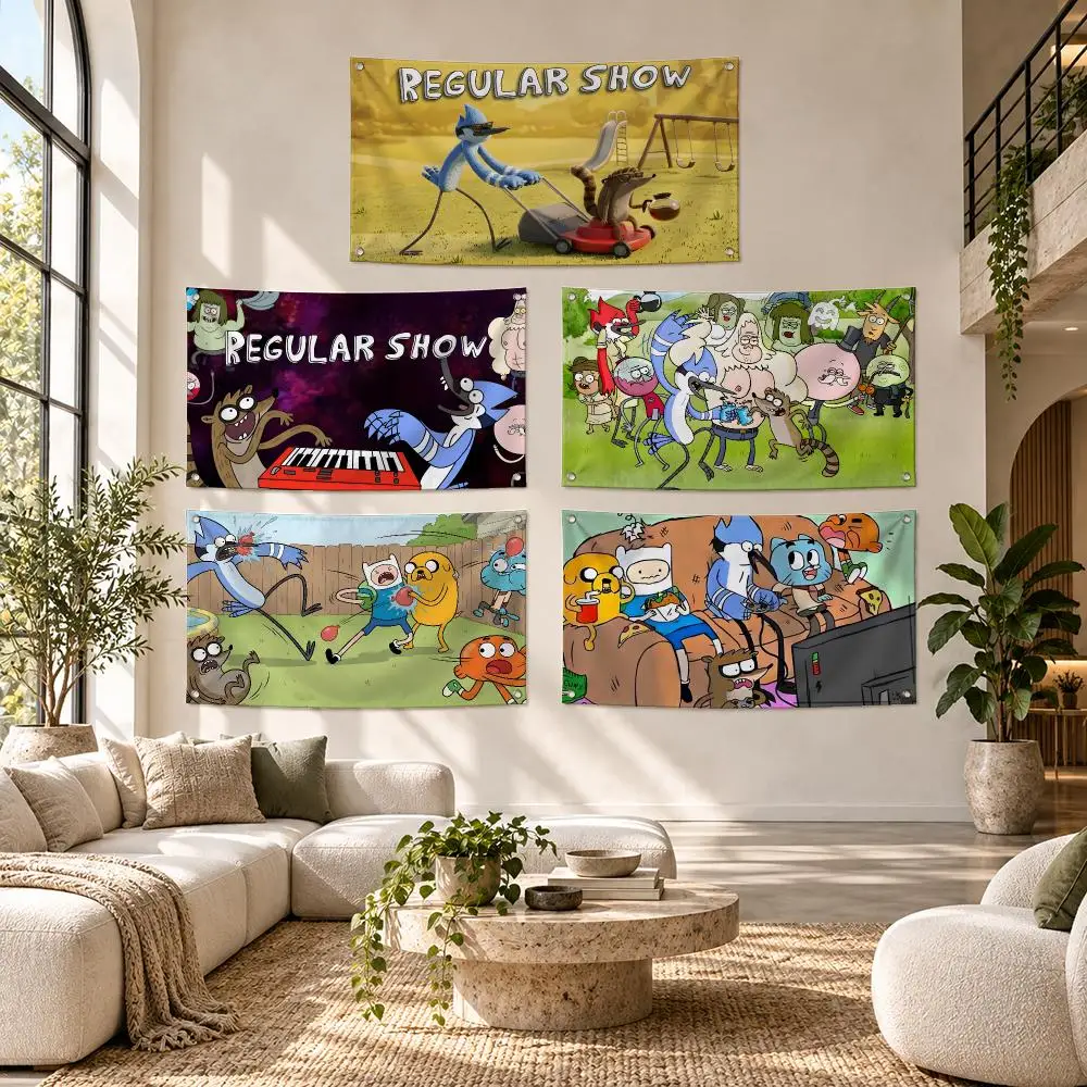 Regular Show Cartoon Flags Soft Durable Tapestry Skin-friendly  Outdoor Party Home Living Room Bar Bedroom Decoration