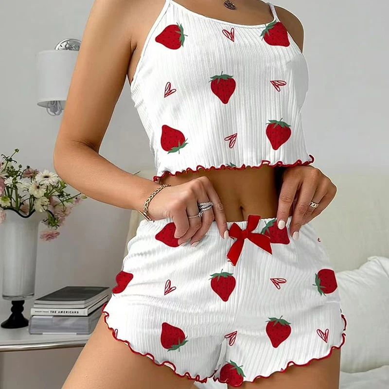 สาวฤดูร้อนรักพิมพ์ความปรารถนาที่บริสุทธิ์ชุดนอนสายรัดกางเกงขาสั้นชุดเสื้อผ้าหน้าแรก